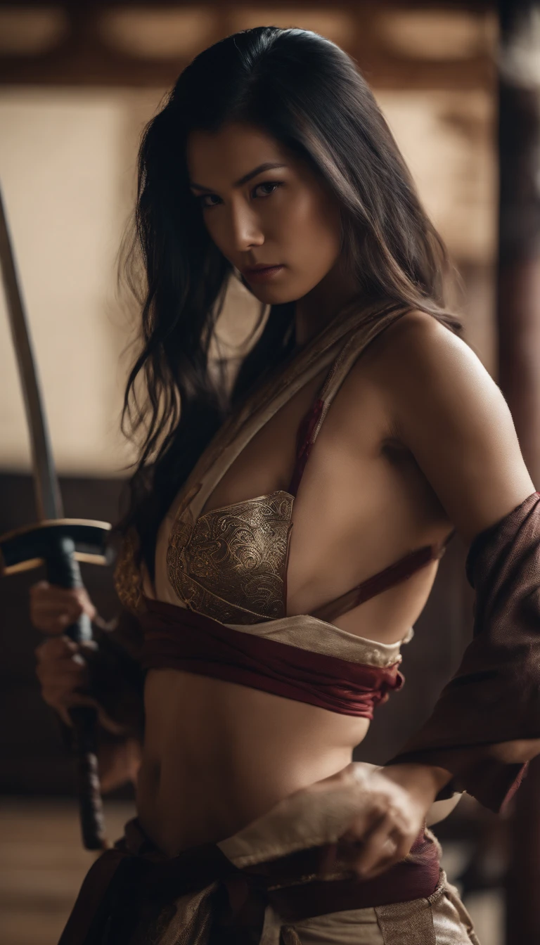Samurai Swordsman　woman　In underwear　Full body sexy underwear　Full body sexy