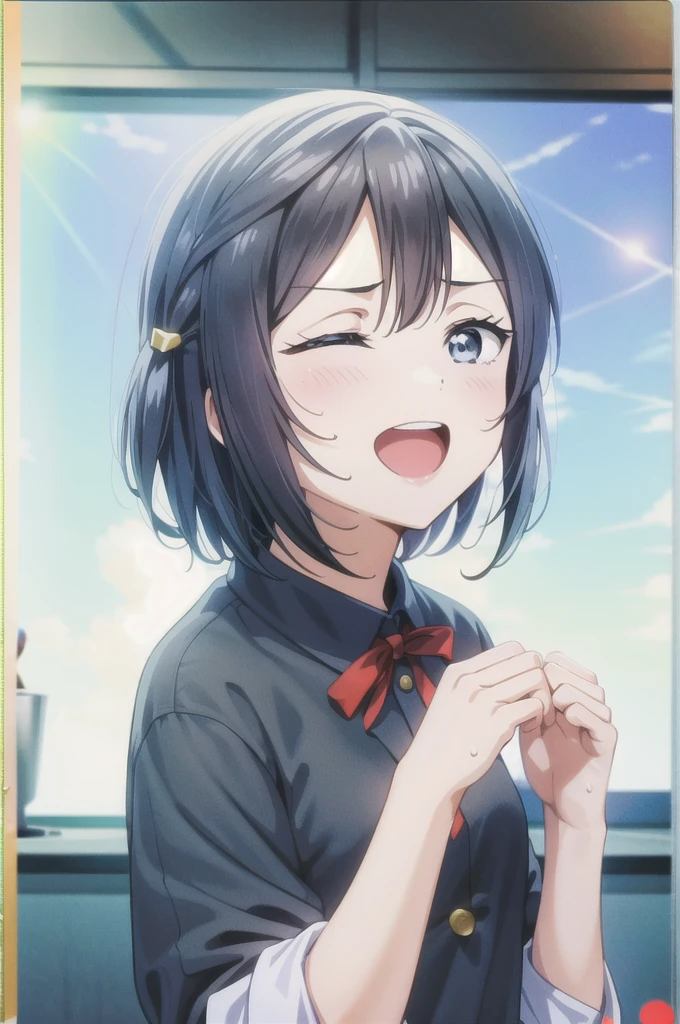 (Highest quality, masterpiece:1.2), One Girl, alone, anime, anime screencap, Ray Tracing, Global Illumination, ultra hi resolution picture, Bright colors, Cinematic Light, Lens flare, Light on the face, Glowing Eyes, Written boundary depth, Happy, Detailed Background, cute,
Yuki Setuna, Chase Dress, straight, Cowboy Shot,short hair,Sweat from gas,Sweaty,Taki sweat