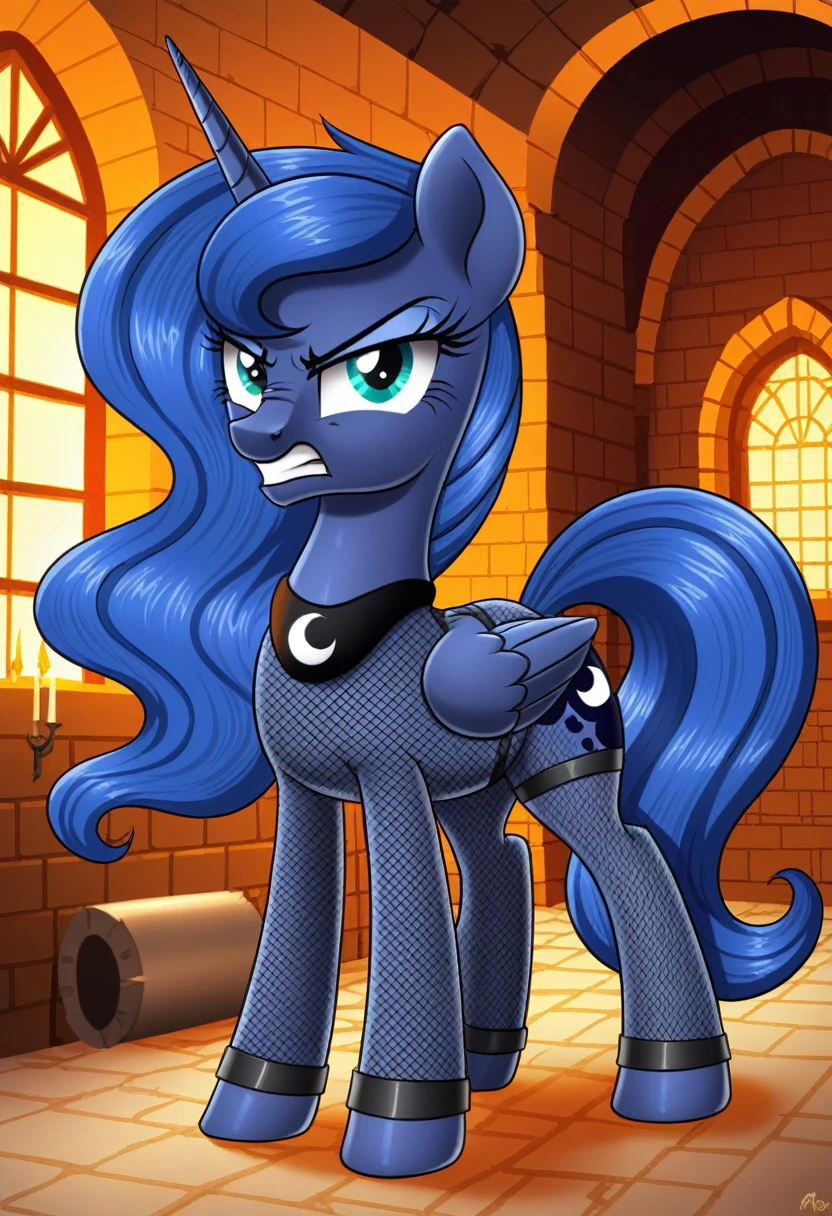 Pony  angry  Princessa luna in   in fishnet tights  b locked in a dungeon