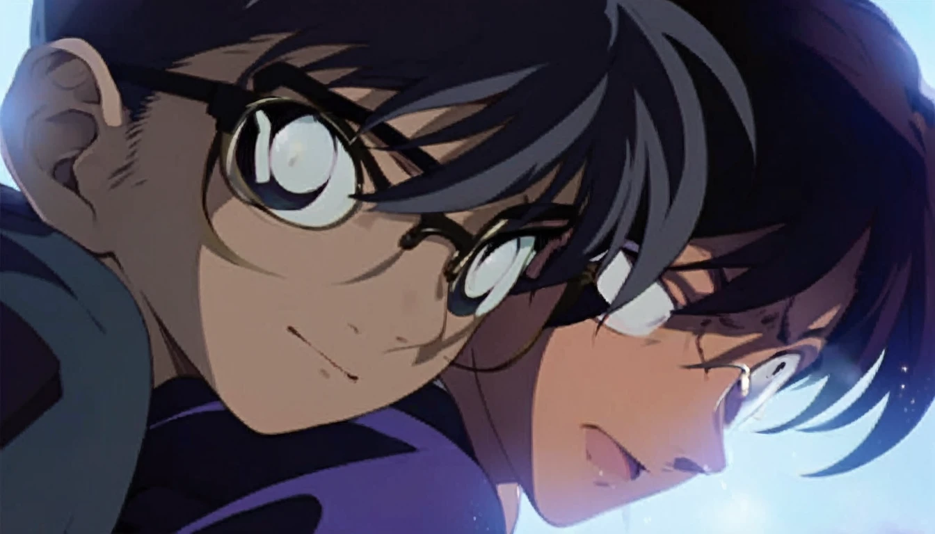 masterpiece, Highest quality, (Highly detailed CG Unity 8k wallpaper), (Highest quality), (Best illustrations), (Best Shadow), Absurd, Realistic lighting, (abyss), Beautiful sparkle,Close-up of a man wearing glasses and carrying a backpack, from Evangelion, Evangelion anime, yukito kishiro, Evangelion style eyes, neon genesis Evangelion, Anime movie screenshots, ( Evangelion ), mirai nikki, グロAnime screenshots, Gainax Anime Style, Evangelion, Anime screenshots, neon genesis Evangelion style