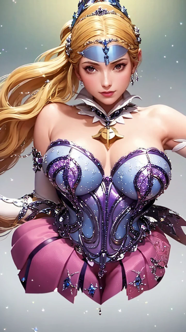 a close up of a woman with purple hair and a crown on her head, a portrait inspired by Leona Wood, Artstation, fantasy art, portrait knights of zodiac girl, knights of zodiac girl, zenra taliyah, extremely detailed artgerm, seraphine ahri kda, orianna, kda, cushart krenz key art feminine