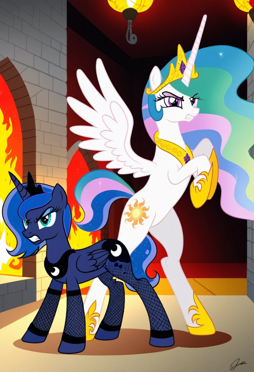 Pony angry Princessa luna in in fishnet tights b locked in a dungeon fight celestia