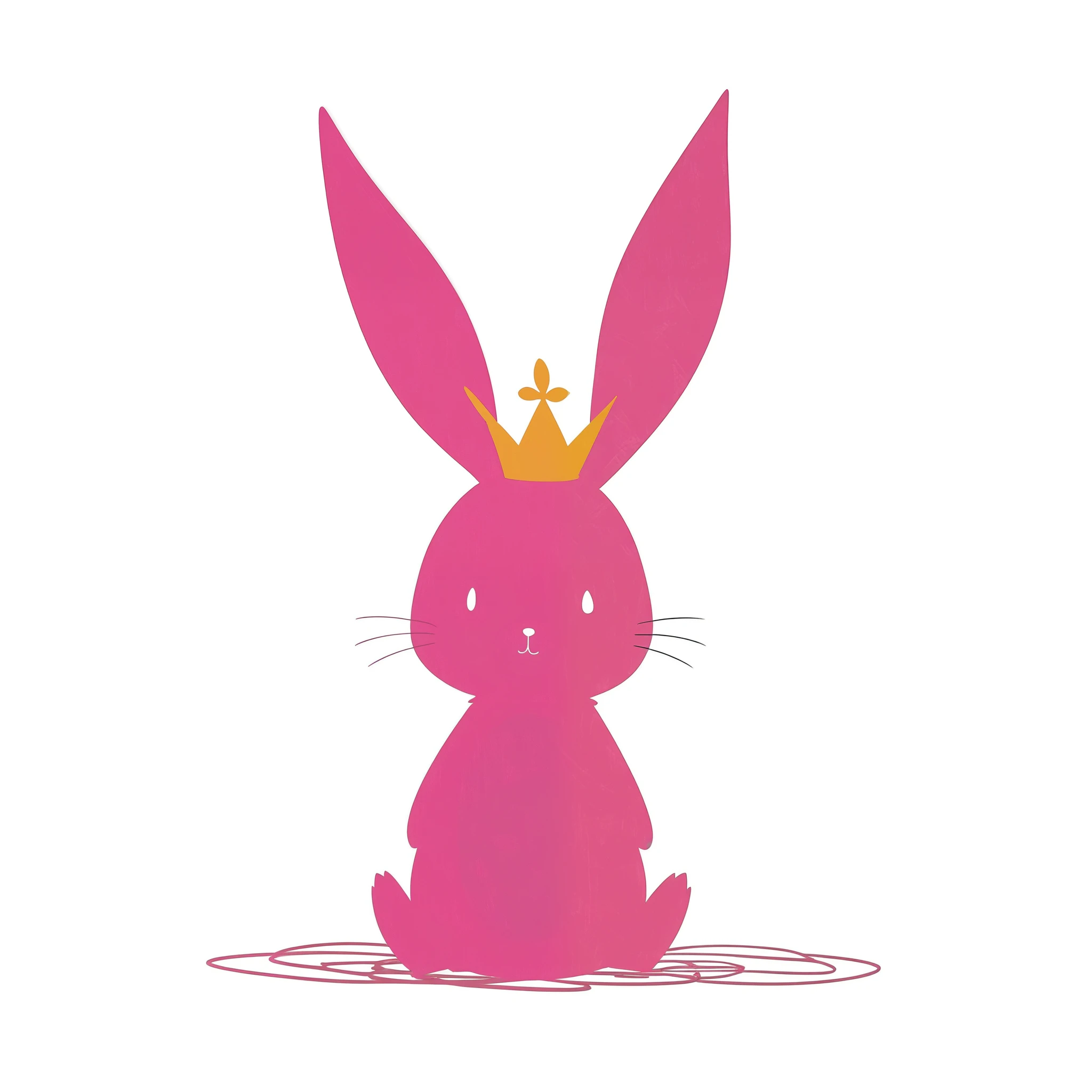 1 pink rabbit have a crown,(silhuette:1.4),simple,(white background:1.4),doodle,scribble,minimalism
