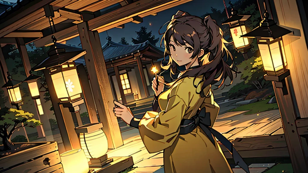 (masterpiece, Highest quality:1.3)
Persona4RiseKujikawa, One girl, alone, Long Hair, Twin tails, Brown Hair, Brown eyes, Traditional Japanese Garden, evening, The soft lantern light creates a tranquil and enchanting atmosphere