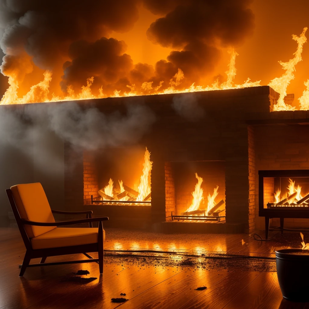 I'm sitting comfortably in a cozy armchair in the middle of a small living room, sunlight streaming in through the windows to my left. I calmly take a sip from a large, steaming mug of dark coffee as I enjoy a slow drag from a neatly-rolled joint held lightly between my fingers. The walls of the room are engulfed in bright, dancing flames, undulating oranges and yellows contrasting with the billowing clouds of thick gray smoke that fill the room. Oddly, neither the smoke nor heat seem to affect me in my chair. The fire crackles as it consumes the wooden walls and furniture, leaving glowing embers scattered across the floor. Yet I remain relaxed, at total peace in this fiery scene of destruction happening all around me. My focus is only on the rich taste of the coffee and the mellowing effects of the marijuana, oblivious to the raging inferno inches away.