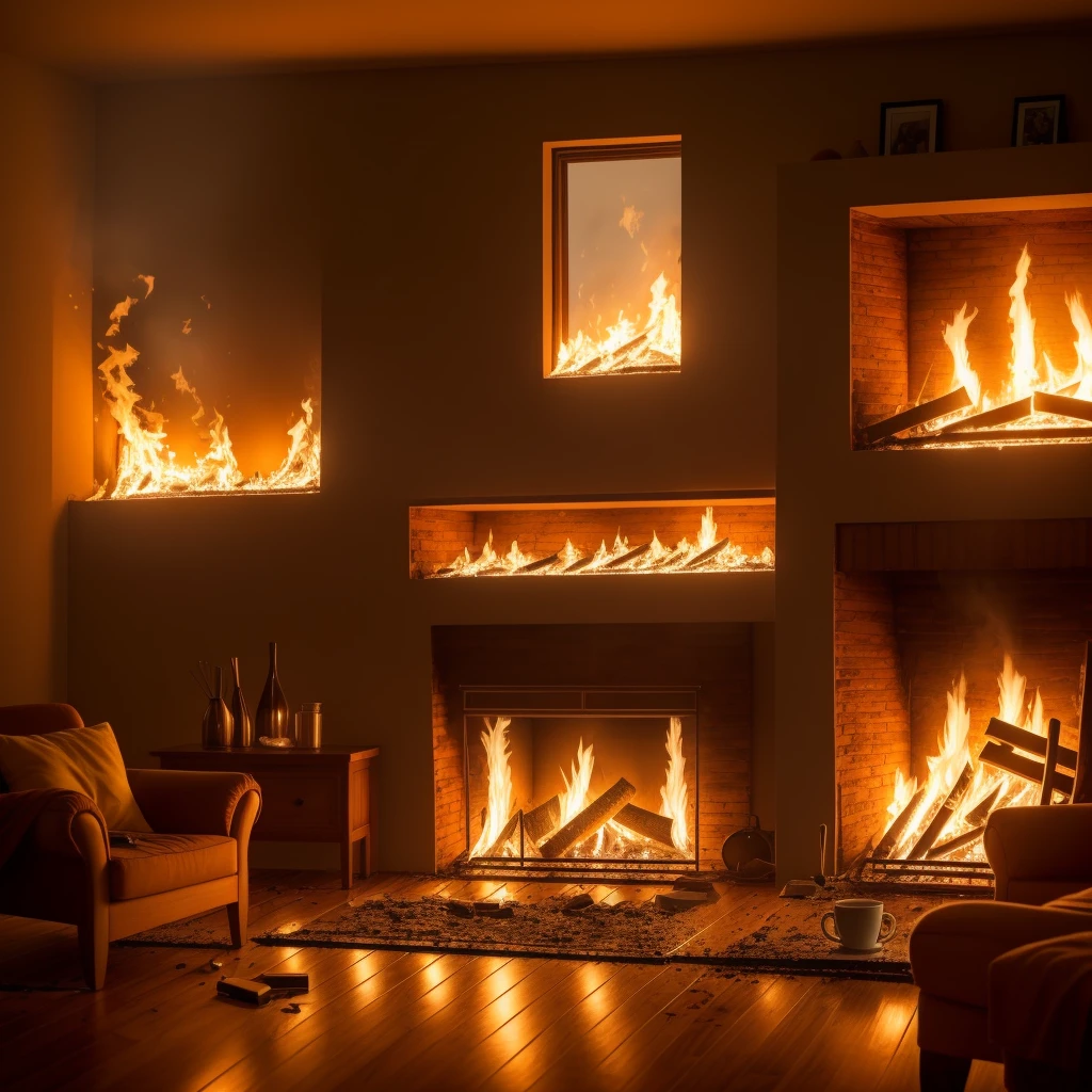 I'm sitting comfortably in a cozy armchair in the middle of a small living room, sunlight streaming in through the windows to my left. I calmly take a sip from a large, steaming mug of dark coffee as I enjoy a slow drag from a neatly-rolled joint held lightly between my fingers. The walls of the room are engulfed in bright, dancing flames, undulating oranges and yellows contrasting with the billowing clouds of thick gray smoke that fill the room. Oddly, neither the smoke nor heat seem to affect me in my chair. The fire crackles as it consumes the wooden walls and furniture, leaving glowing embers scattered across the floor. Yet I remain relaxed, at total peace in this fiery scene of destruction happening all around me. My focus is only on the rich taste of the coffee and the mellowing effects of the marijuana, oblivious to the raging inferno inches away.