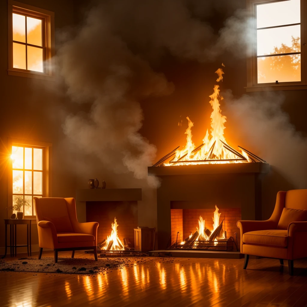 I'm sitting comfortably in a cozy armchair in the middle of a small living room, sunlight streaming in through the windows to my left. I calmly take a sip from a large, steaming mug of dark coffee as I enjoy a slow drag from a neatly-rolled joint held lightly between my fingers. The walls of the room are engulfed in bright, dancing flames, undulating oranges and yellows contrasting with the billowing clouds of thick gray smoke that fill the room. Oddly, neither the smoke nor heat seem to affect me in my chair. The fire crackles as it consumes the wooden walls and furniture, leaving glowing embers scattered across the floor. Yet I remain relaxed, at total peace in this fiery scene of destruction happening all around me. My focus is only on the rich taste of the coffee and the mellowing effects of the marijuana, oblivious to the raging inferno inches away.
