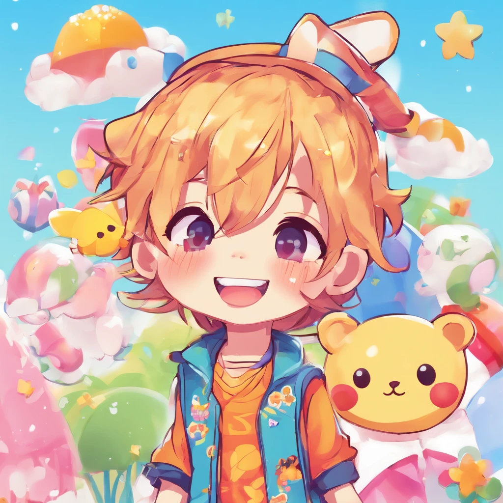 1 boy, muka, charismatic, smiling, 2d, cartoon