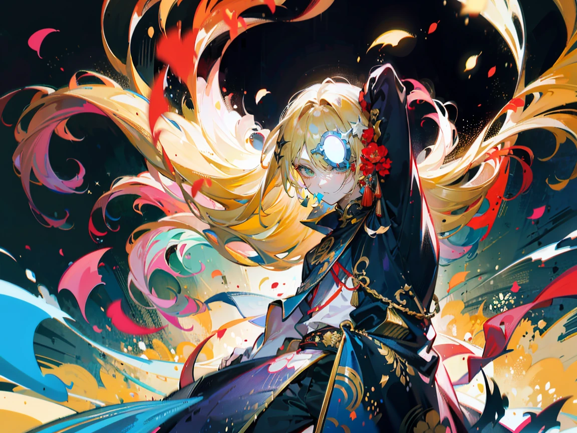 ((1 man)). ((brave:1.2)), whole body，full body，Drawing a detailed portrait of a man with long hair, Long blond hair, Use gradient style. he的头发被仔细地扎成马尾辫，... he has striking gold eyes, 这与he苍白的皮肤形成鲜明对比., 给he疲惫的外表增添了一丝光彩. ，he&#39;wearing a baggy, European style clothes, 在he纤细的身躯上流淌.,. The background is very dark, Dark castle，Cluttered room, flame照亮, 四周的flame，Dim Lights,flame，从门口携带着flame诞生，he身形高挑，Pale cheeks，Long hair on shoulders，耀眼的flame衬得he金色的瞳孔熠熠生辉，Fire，（whole body:1.2）whole body照，Standing，Game CG，恐怖游戏illustration8K，Correct human body，Detailed eye painting，illustration，Highest quality，Exquisite，Detailed face，Masterpiece，flat chest，Slim，young，，High-end，Hand Painted，Official Fanart, Visual novel, Anime style，Girly Romance, Produced by Anime Painter Studio

