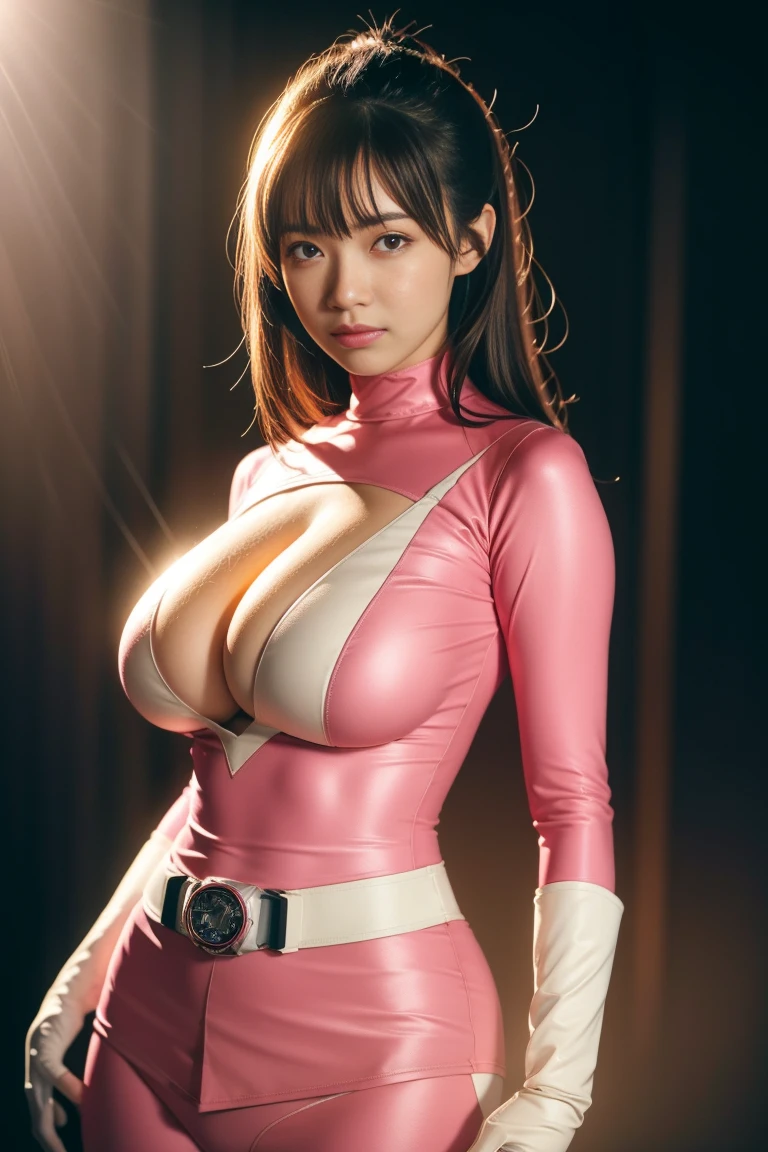 pink theme，pink ranger suit、Best Quality,masutepiece,Realistic,Professional,Vivid colors,Ultra-fine painting,Portrait,anime big breast,Photogram,Number Art,Fantasyart,3D Graphics,Cinematic_Lighting,Strong_Rim_light,Rim Lights,Ambient_light,Tyndall effect,Moody Lighting,Huge_filesize,Real,female pervert,mecha musume,cyborgs,Tights Combat Suit,power armor，Cut clothes，((big breasts)), Japanese_armor,One side up,Schmup,remains,rubble_Burst,(the Extremely Detailed CG Unity 8K Wallpapers),(((masutepiece))),(((Best Quality))),((Ultra-detailed)),(Best Illustration),((extremely delicate and beautiful)),Dynamic Angle,Wind,Classic,spring,(Detailed light),(Sunlight),beautifulanddelicatewater,(Painting),(sketch),(full bloom),(shine),