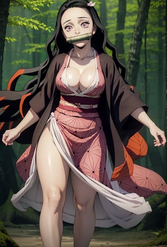 Masterpiece,Solo,1girl,Nezuko Kamado,(Kimetsu No Yaiba),Big Breasts,Pussy,Perfect Body,Sexy Body Hot,Ultra High Quality,Ultra High Resolution,Photograph 8K,Ultra Detailed,Mouth Covering Bamboo,Beautiful,Beautiful Girl,Nude,Beach Background 