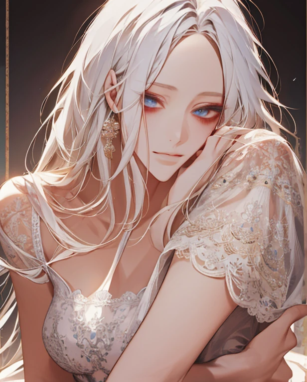 (Extremely Delicate and Beautiful:1.2), 8K ,(Masterpiece:1.0),(best_quality:1.0), 1girl, mature woman, complex details, enlarged textures, complex details, finely detailed eyes and detailed face, intricate details, white hair, (closed mouth), perfect eyes, equal eyes, (goddess), perfect body, extremely detailed