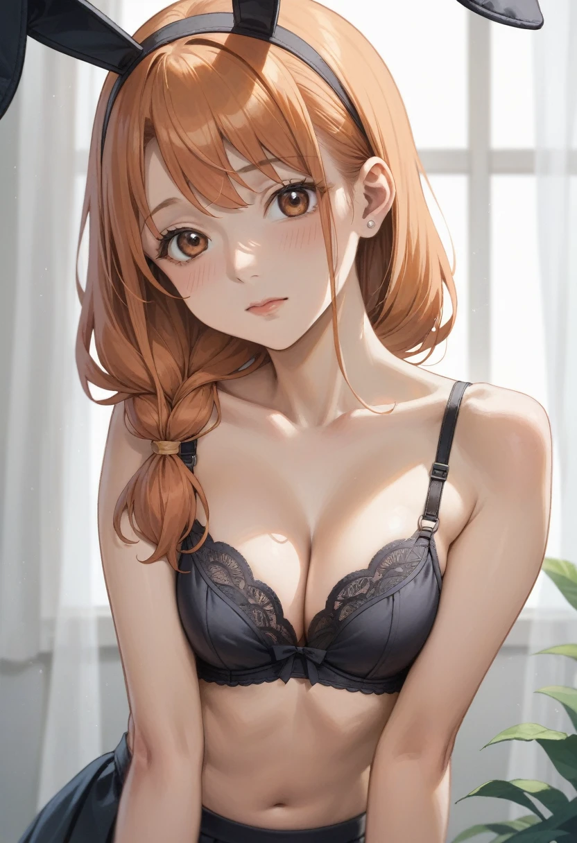 anime girl with bunny ears and a black bra top, anya from spy x family, rei hiroe, gainax anime style, けもの, nami, yayoi kasuma, anime moe artstyle, , marin kitagawa fanart, ( ( misa amane # ) ), ecchi anime style, 8k!!, asuka