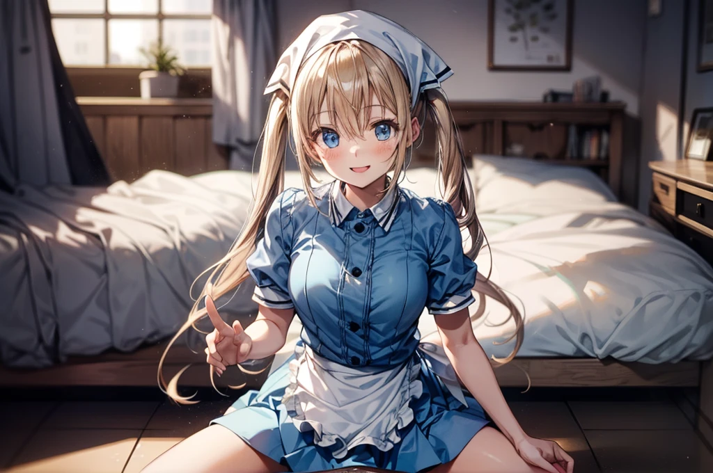 (Tabletop, Highest quality:1.2), Cowboy Shot, alone, One Girl, Kaho Hyuga, smile, View your viewers, Holding Tray, Twin tails, Head scarf, Maid, Frills, Blue Shirt, Waist apron, Puff short sleeves, Blue Skirt, Thighs Thighs Thighs Thighs, White glow,
One Girl, Sex, On the bed, throw, , Mission Grab, Missionaries, Tabletop, Highest quality,Mission Grab,Doggie Grab,kawashiro nitori