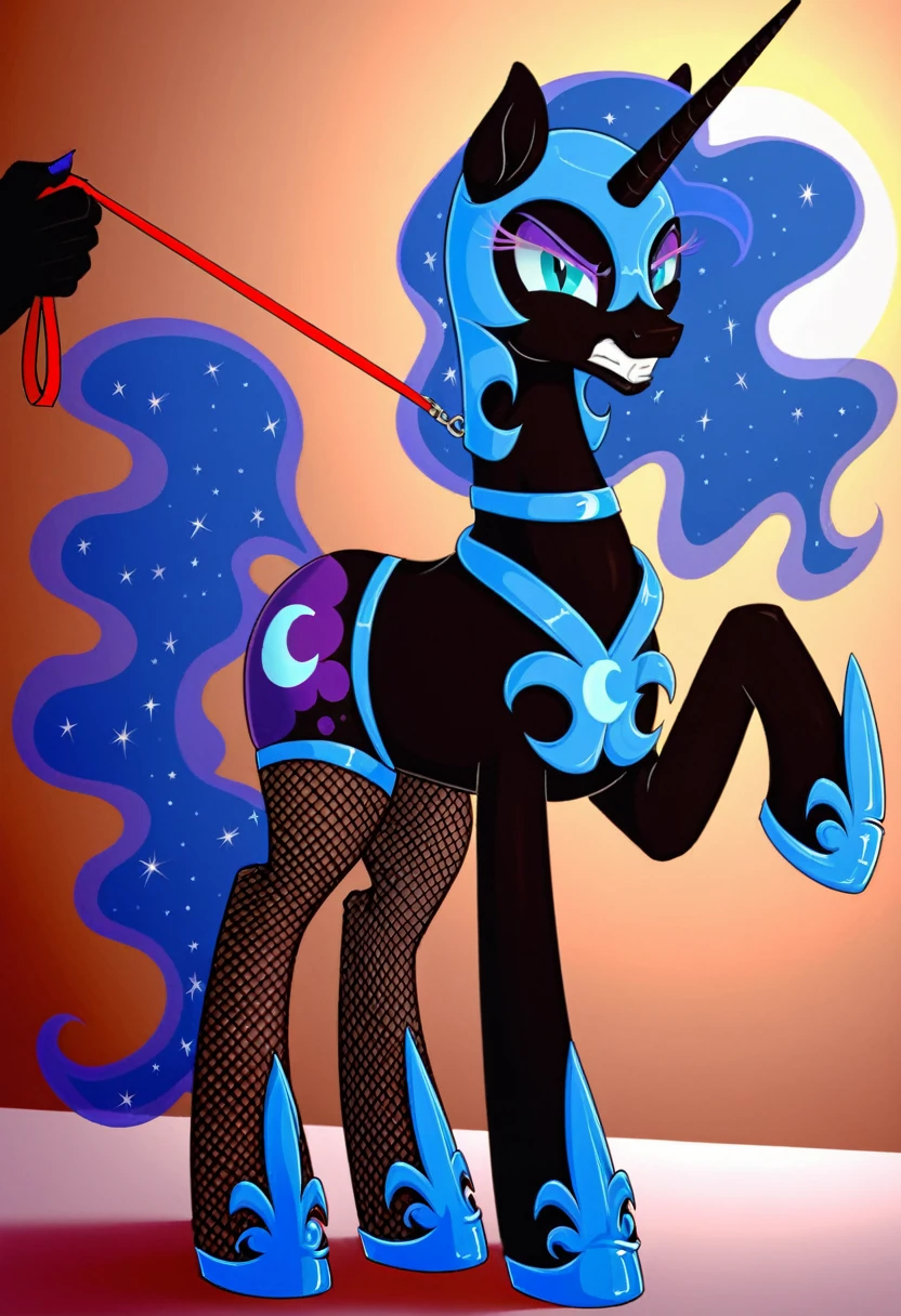 Pony angry nightmare moon in in fishnet tights b walks on a leash