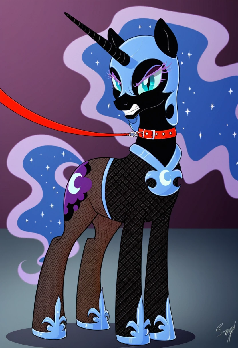 Pony angry nightmare moon in in fishnet tights b walks on a leash