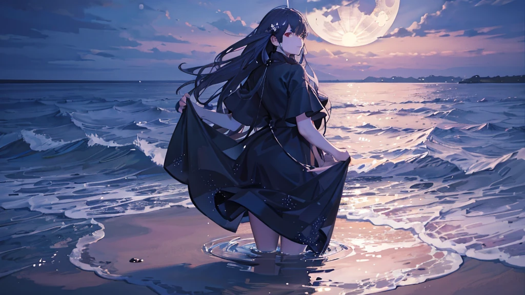 a serene night by the beach under a full moon, reflections of the moon on the water, nobody is here, starry night sky, moonlight, photorealistic, 8k, highly detailed, cinematic lighting, dramatic contrast, muted color palette, atmospheric, calming, peaceful