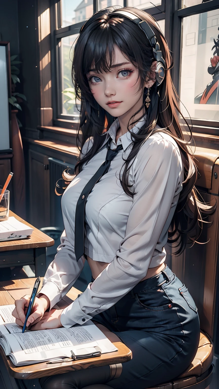 (Explicit content warning) [(masterpiece: 1.1, Highest quality: 1.1), Shy in uniform shows off, emphasize, panties, thin, Slightly 0.8. Blue Hair, Wet,