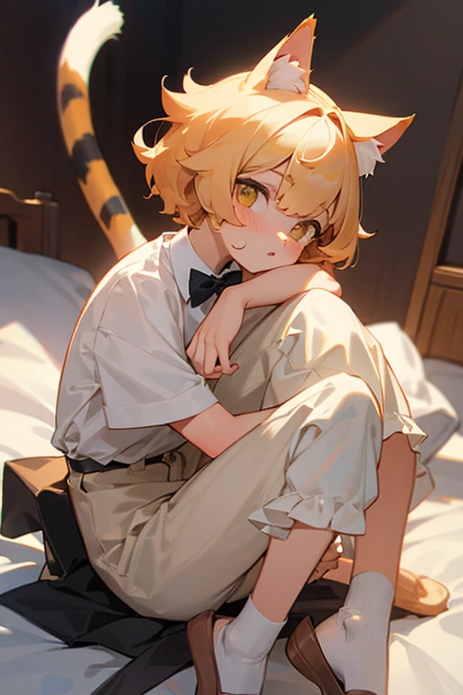 dainty cat boy with calico cat features 
