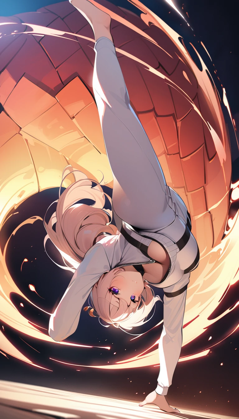 ((Highest quality、masterpiece、anime style、best quality、high resolution、8k、detailed、ultra-detailed:1.3))、Long legs、Sharp focus:1.2, Beautiful woman with perfect figure:1.4、(Smiling:1.2), double eyelid、30-year-old female、Sexy pose、((((Close your mouth、One Woman、white karate uniform:1.5)))),The background is a different world、A woman fights a dragon、movement,dynamism,high kick,movement