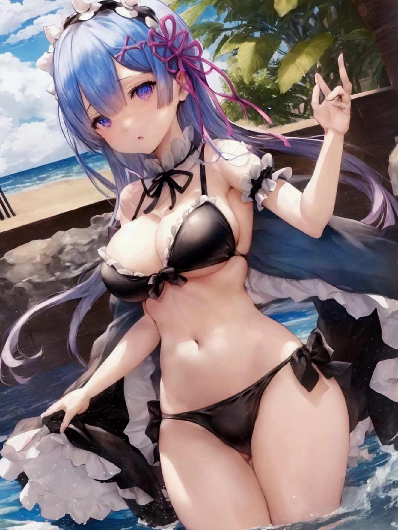 Re:Zero、Rem、Black and white bikini、