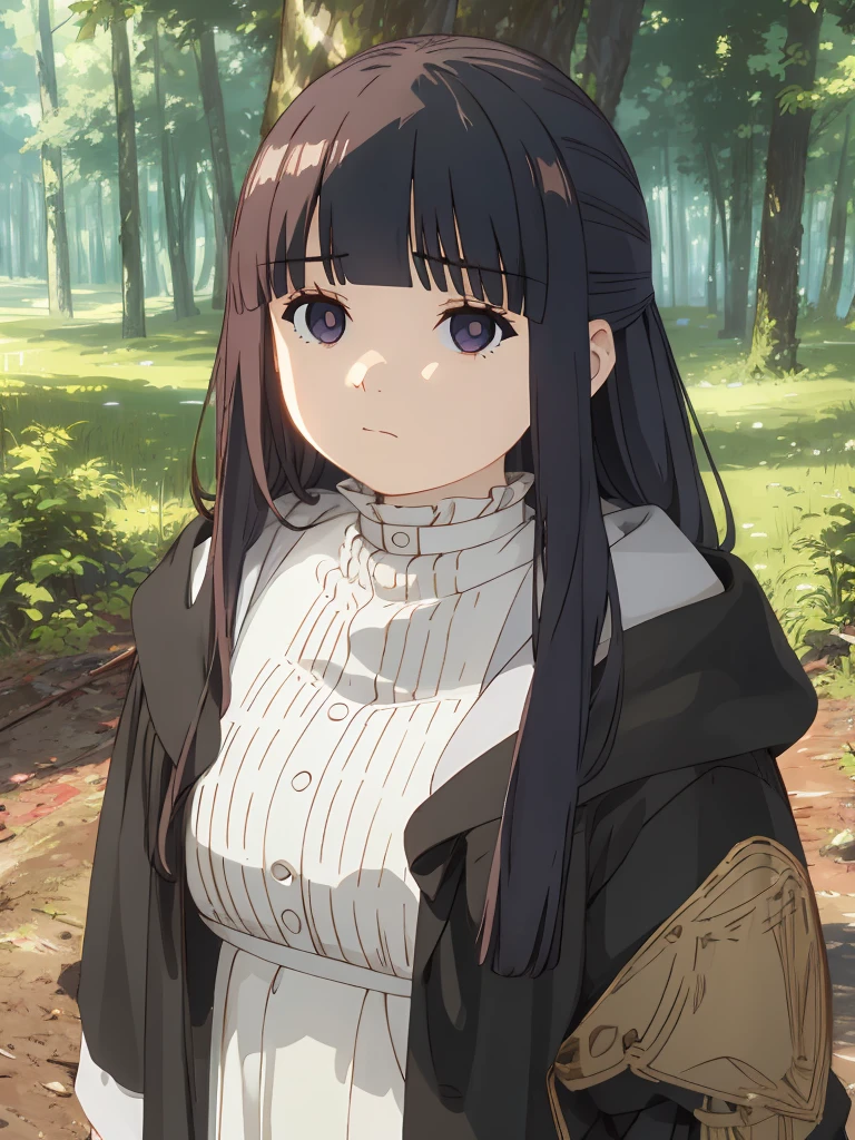 1girl,fern,fern_clothes,angry,puffed cheeks,closed_mouth,forest,looking at viewer,upper_body