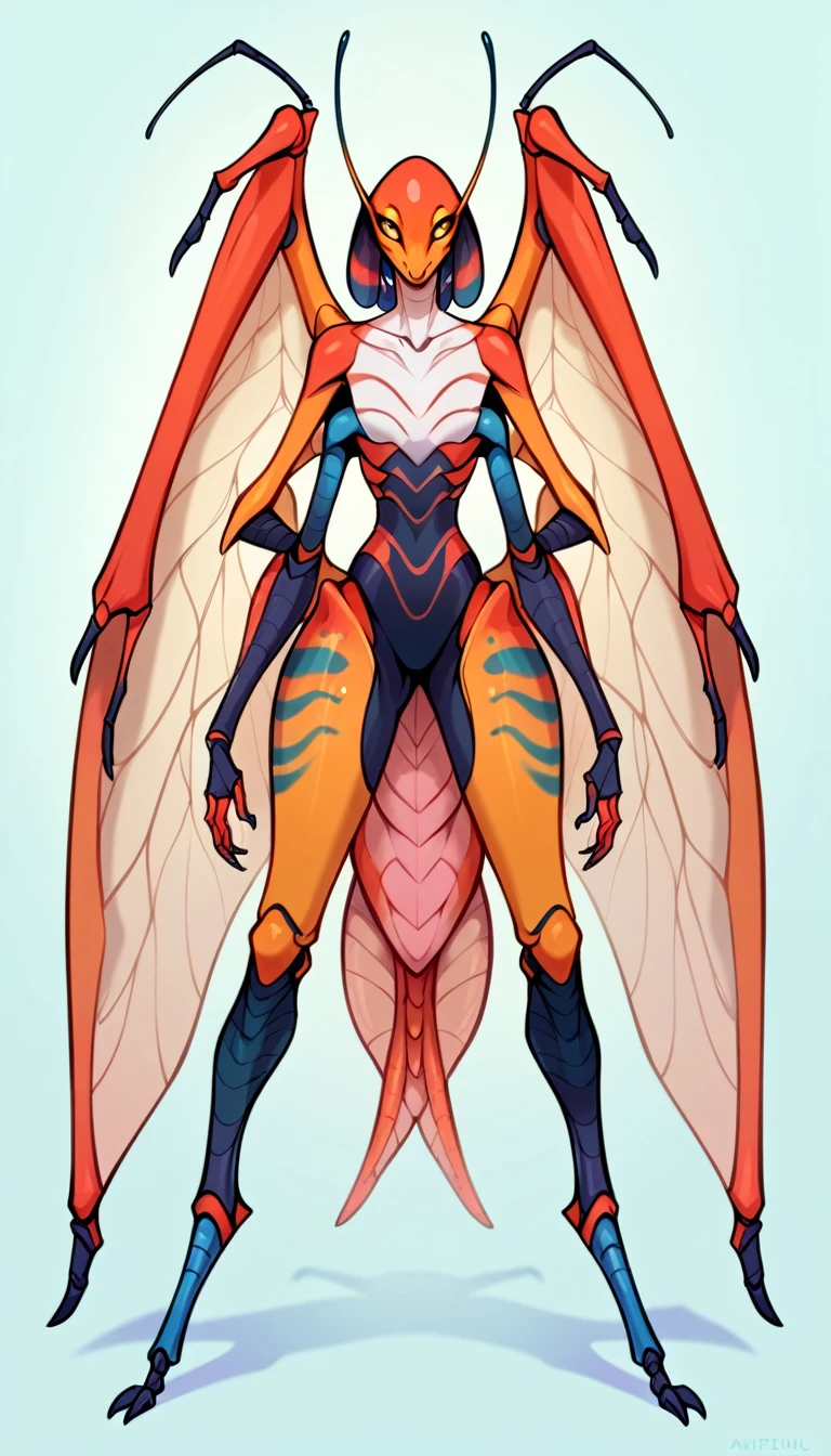 Alien species, bipedal extraterrestrial entity, insectoid/reptilian features, futuristic tribal aesthetic, non-humanoid facial features, four arms, large insectoid/avian wings, beautiful otherworldly entity, so beautiful it is scary, extra solar races