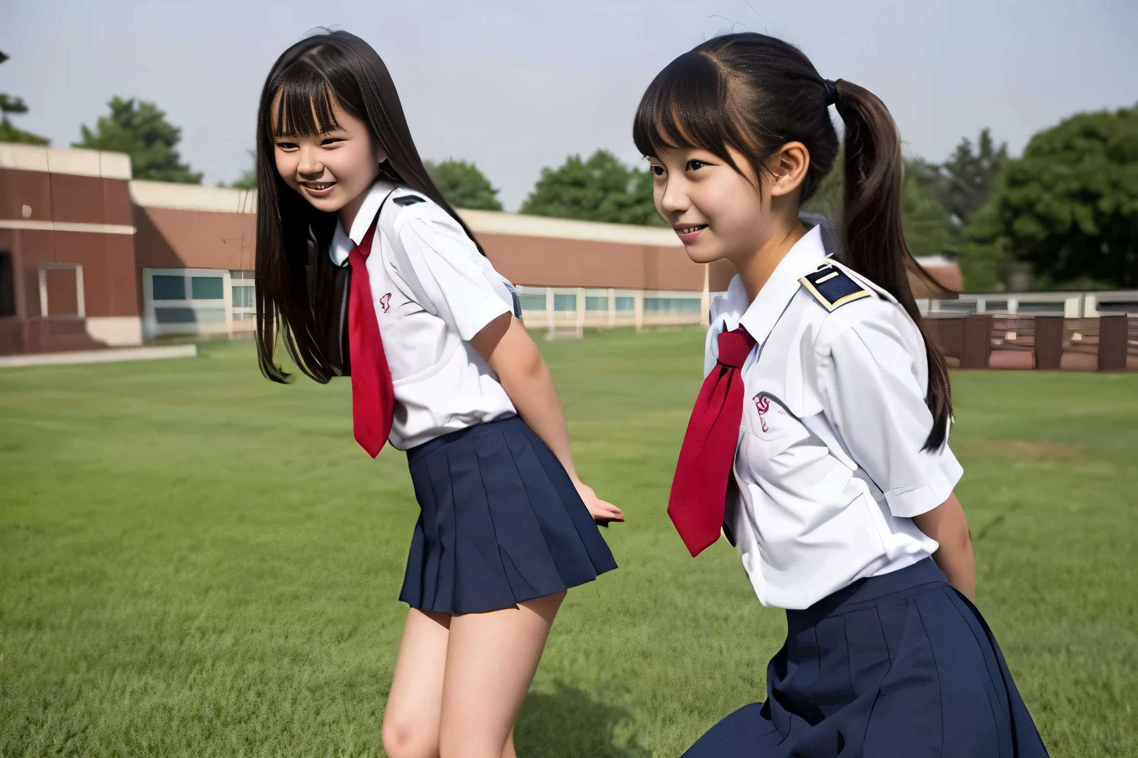 15 years old、middle School girls、uniform、School、Looks embarrassed、NSFW、short skirt、Erotic、