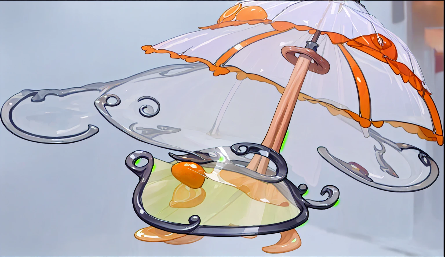cinnamorrol with an orange and transparent umbrella
