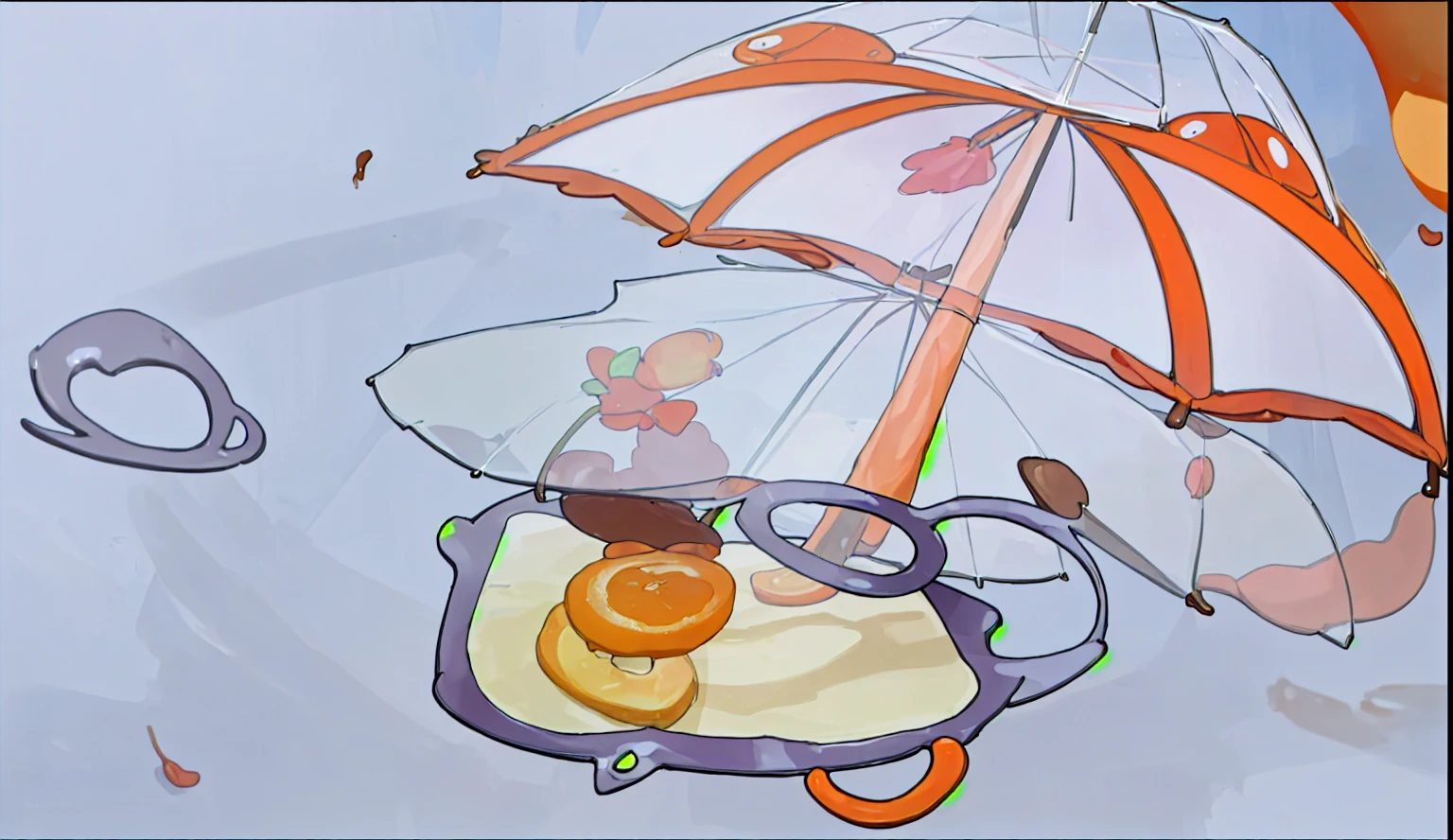 cinnamorrol with an orange and transparent umbrella