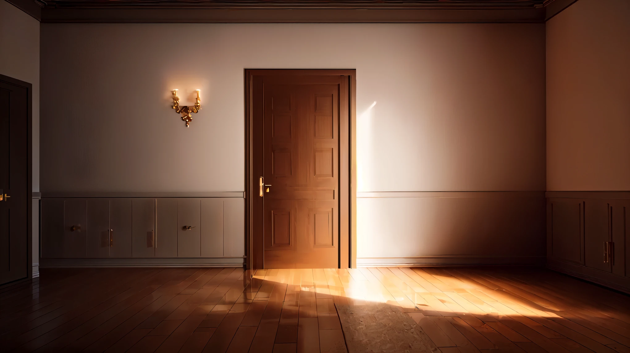 there is a door in a room with a light on, open door, wood door, high quality 3d render, interior background, high quality 3 d render, photorealistic room, well lit 3 d render, photo realistic render, 3 d render even lit, opening door, interior background art, highly detailed perfect render, highly detailed 3 d render