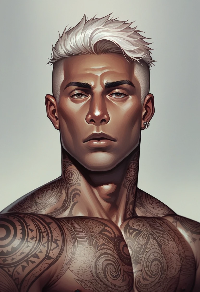 1male, solo, white_hair, tattoos, verdant, Blackskin, beautiful, idyllic, sublime, absurdres, hyper-realism, textured, maximum_detail, dslr