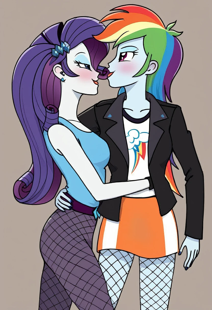 Eqg in fishnet tights rainbow dash kiss rarity