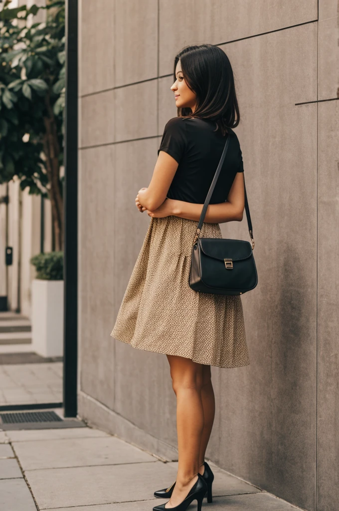 A coffee bean with dress and bag
