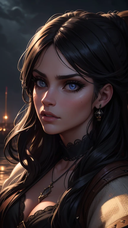 beautiful detailed eyes, beautiful detailed lips, extremely detailed eyes and face, long eyelashes, 1 girl, pirate woman, furry, full height, (best quality,4k,8k,highres,masterpiece:1.2),ultra-detailed,(realistic,photorealistic,photo-realistic:1.37),night,dramatic lighting,cinematic,dark fantasy,moody,dramatic pose,intricate details,hyper realistic,digital painting
