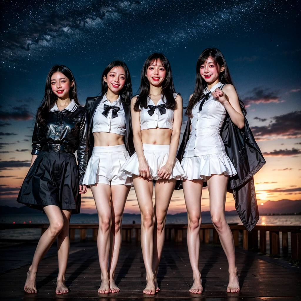 Masterpiece of ProfessionalPhoto ((ExtremelyDetailed (12 PICHIPICHI KAWAII Girls Floating in The Air in a row:1.37) in WHITE at Dusk Enoshima Beach)), {(Standing Full Body:1.2)|(from below:1.2)|Detailed KAWAII face}, Different types of hair colors, {(skinny(school swimwear))|(SchoolUniform)with Skinny AthleticShorts}, {(Corrected Childish hand)|Hidden hand|Different types of breasts|(Clearly Visible the shape of Butt)}, Joyful Expressions LifeLike Rendering, Detailed clothing texture, PerfectLighting, (Dazzling Horizon Visible through ThighGap), (Starry IridescentParticles:1.22) ColorfulClouds