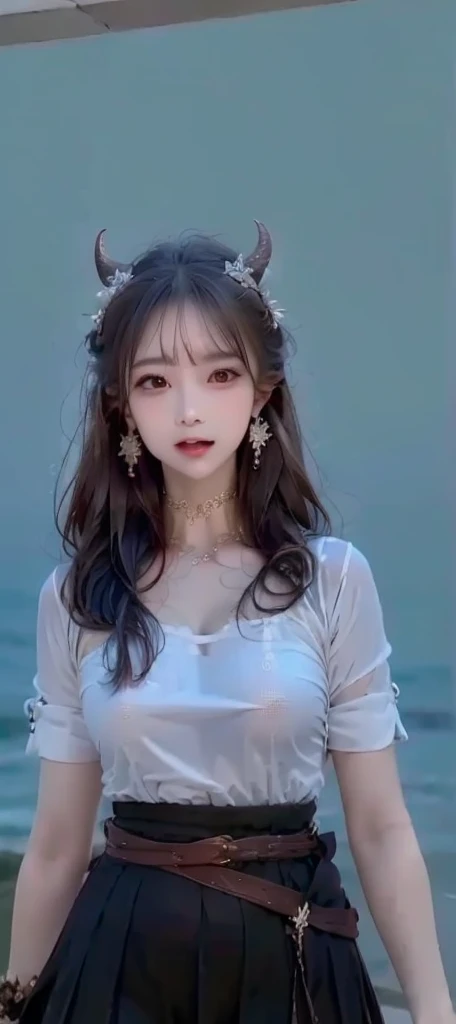 Very detailed faces, realistic beautiful girl with horn