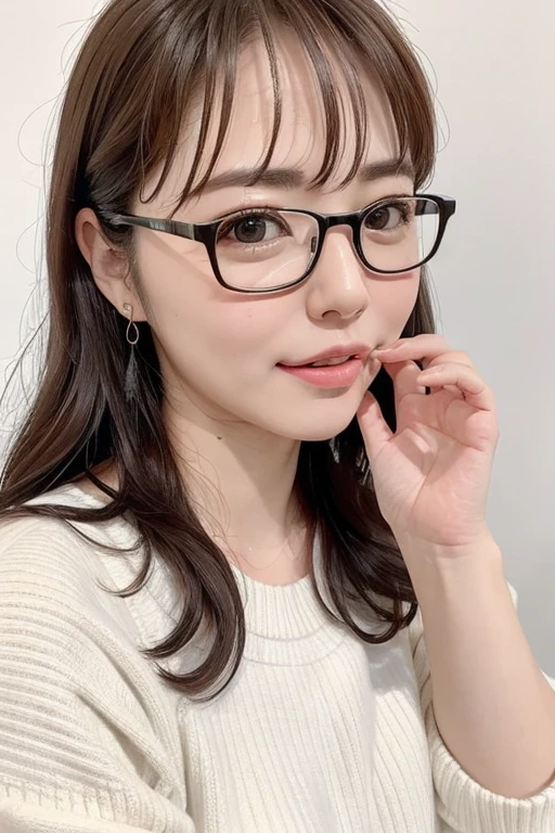 Highest quality、masterpiece、High sensitivity、High resolution、Detailed Description、Slender women、Glasses、Wink、Close your right eye、Stick out your tongue a little、