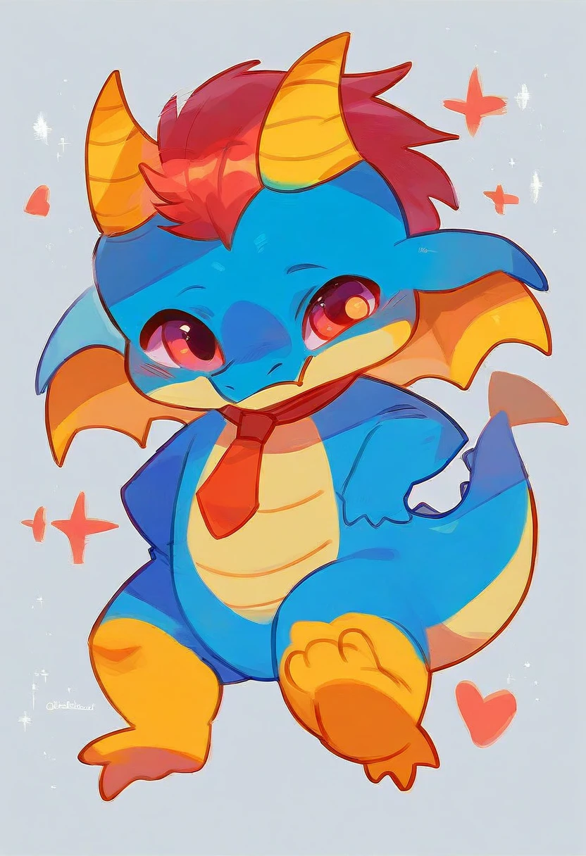 high quality, (dragon), (cute little Dragon), (cartoon:1.3),(chibi:1.2),(pixar style:1.2),(cute expression:1.1), ((((red with yellowish colors)))), he wears a gold tie, white background, full body, very cute
