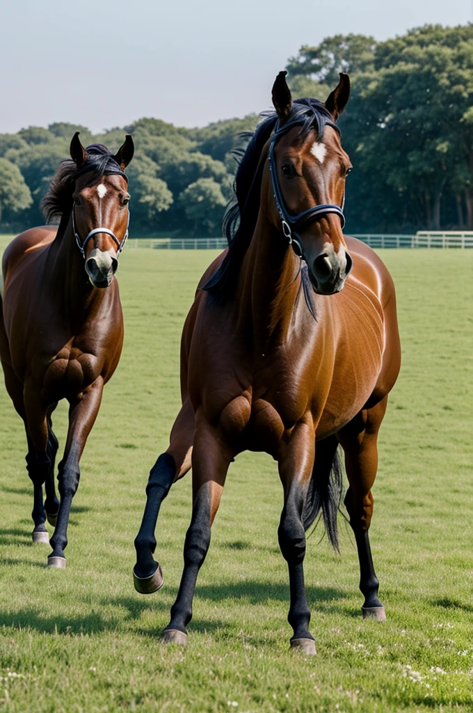 Two beautiful horse on the way grass running