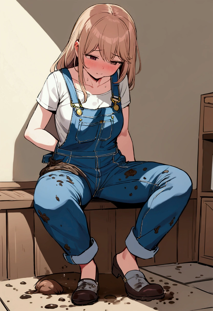 Girl diarrhea and shit on overalls ((poop on overalls)) Her overalls is covered with shit. (Her overalls is covered with shit and mess) (There is much shit on her overalls) (there is a lot of shit on her legs) (her overalls is full of shit) (girl heavily poop in her overalls)