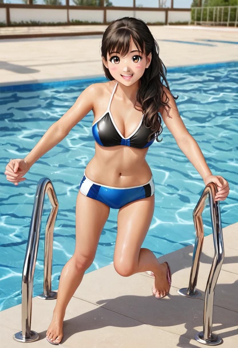 20 year old Indian brother and sister playing in swimming pool , cute detailed face , full body view, detailed, 8k