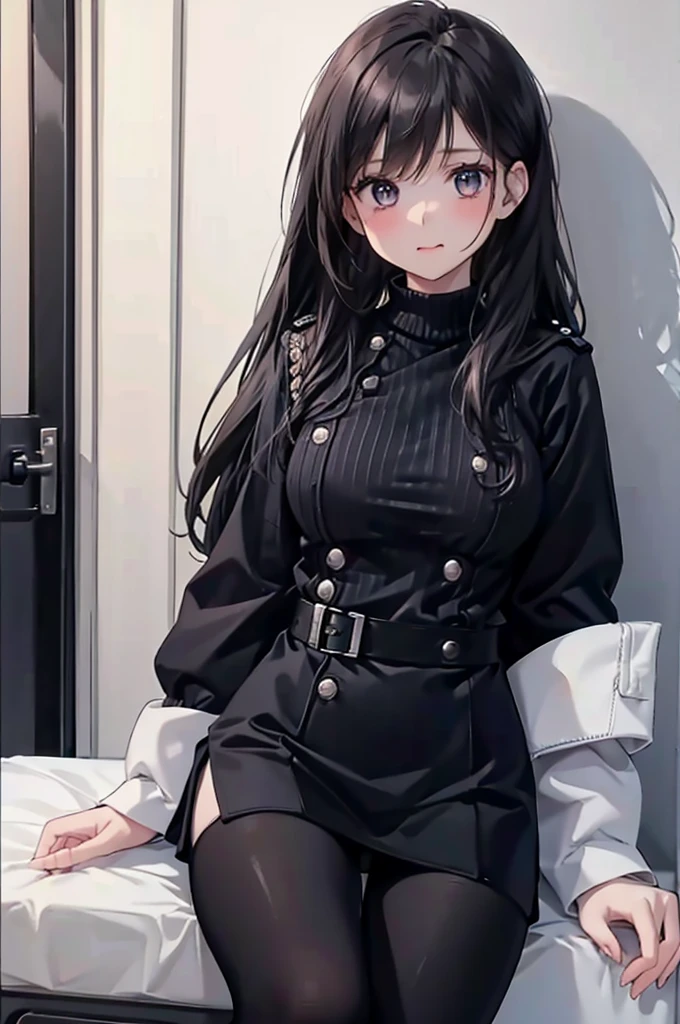 1 Girl:1.3), Solitary, __body parts__ Delicate and realistic skin, Pale skin, Large target, Official Art, Unity 16K Wallpaper, Ultra Detailed, beauty, masterpiece, best quality, Awesome atmosphere, Calming color palette, A calm mood, Soft shadows, Airline stewardess, charm，((Large Breasts))，Black tights，Police Uniform，（(Black leggings)),sweater,blush，liquid，cute，Stick out your tongue，Tights