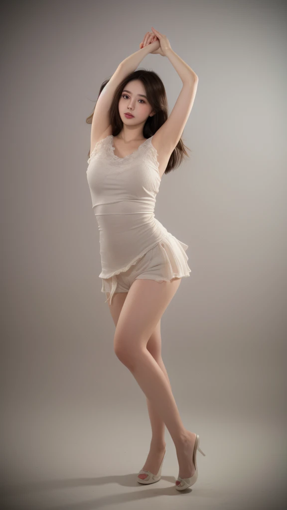 / Imagine, realistic young woman, dancing pose, full body shot, studio lighting, high detail, 8k -- ar 9:16 --v 5.2