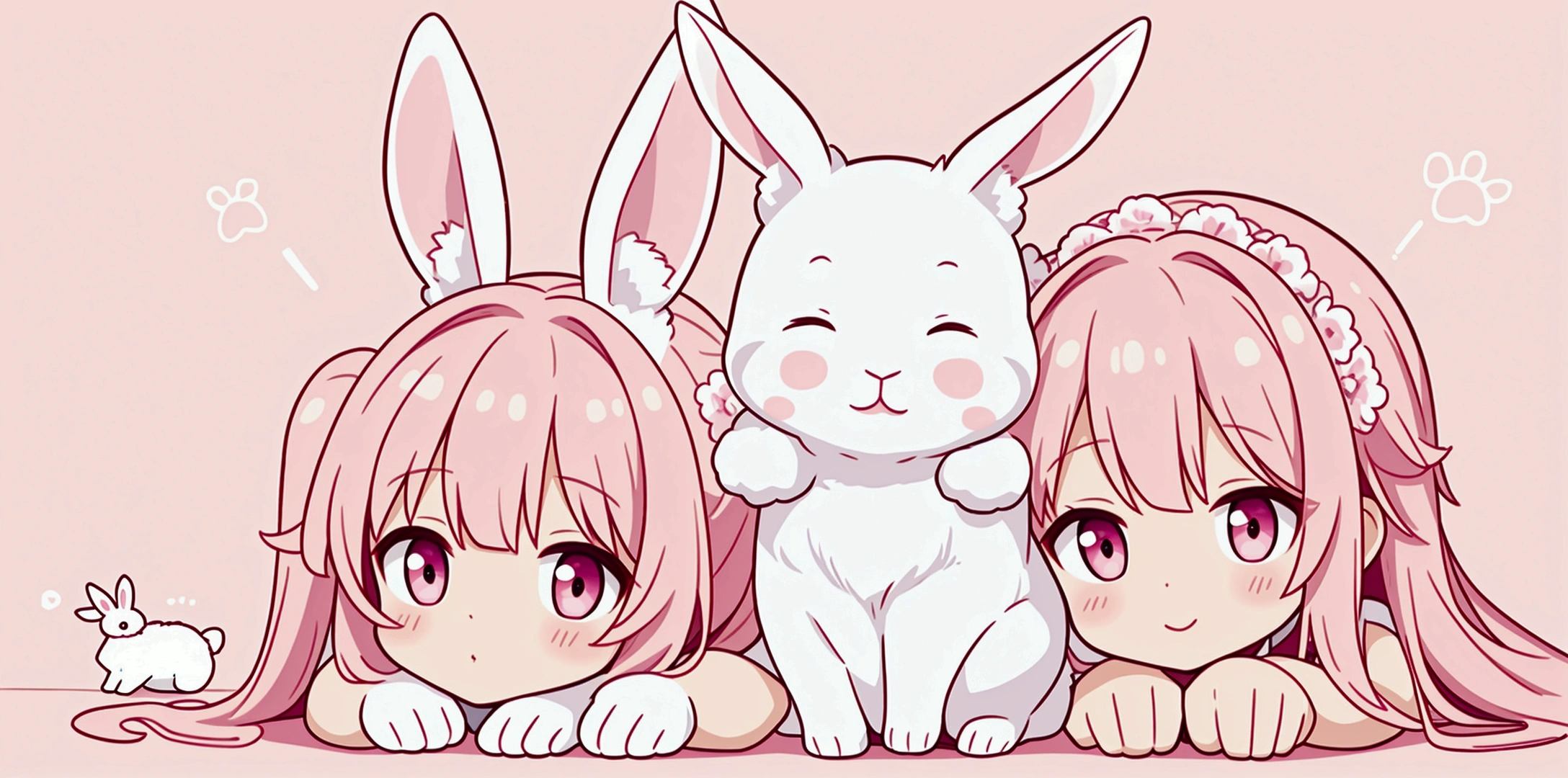 1 rabbit、animal、Light pink background