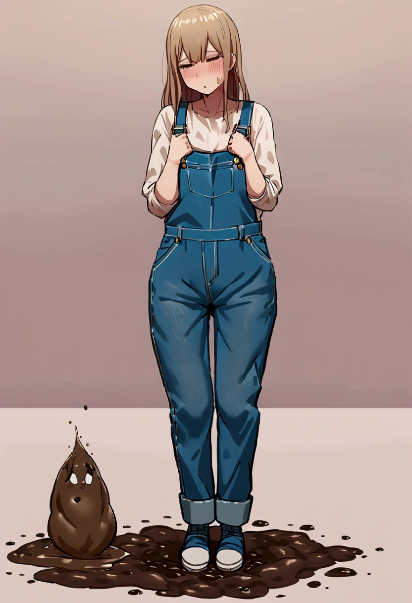 Girl diarrhea and shit on overalls ((poop on overalls)) Her overalls is covered with shit. (Her overalls is covered with shit and mess) (There is much shit on her overalls) (there is a lot of shit on her legs) (her overalls is full of shit) (girl heavily poop in her overalls)