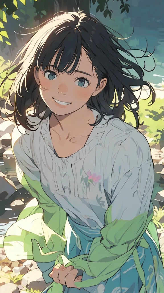 reasonable design, Clear lines, High Sharpness, (highest quality,8K,Perfect sharpness,Ultra fine,High resolution,masterpiece:1.2), Perfect Anatomy:1.5, Official Art, Illustrations that tell a story, (Whitish background:0. 9)、Body Positivity、More Mr.Physical expression、(Random and mischievous poses)、Perfect beauty、Perfect beautiful face、Strong winds、A rich expression、Dynamic composition、smile、Golden ratio composition、colorful、(Mr.Different angles and perspectives)、anime art、mini skirt、(Overcoming stereotypes)、 Glowing Skin、(Natural beauty)、smile、bangs、Straight Hair、(Soft and flowing hair)、(Rural Scenery)、(Nostalgic atmosphere)、Insert up to the thighs、(Playful and carefree)、(More Mr.Ethnic characters)、(innocent attitude)、(Sunny atmosphere)、Skirt flipped up、(Bright colors)、Belly button exposed、Beautiful Eyes、A skirt fluttering in the wind、Put it in to your feet、Some composition patterns、sensuous、Geometric pattern、emotional、Symposium cover、