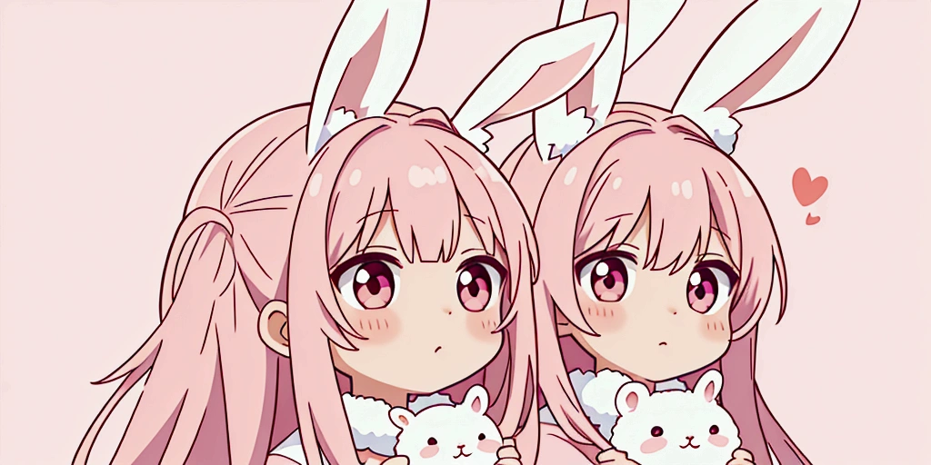 1 rabbit、animal、Light pink background、Cute anime style、No people