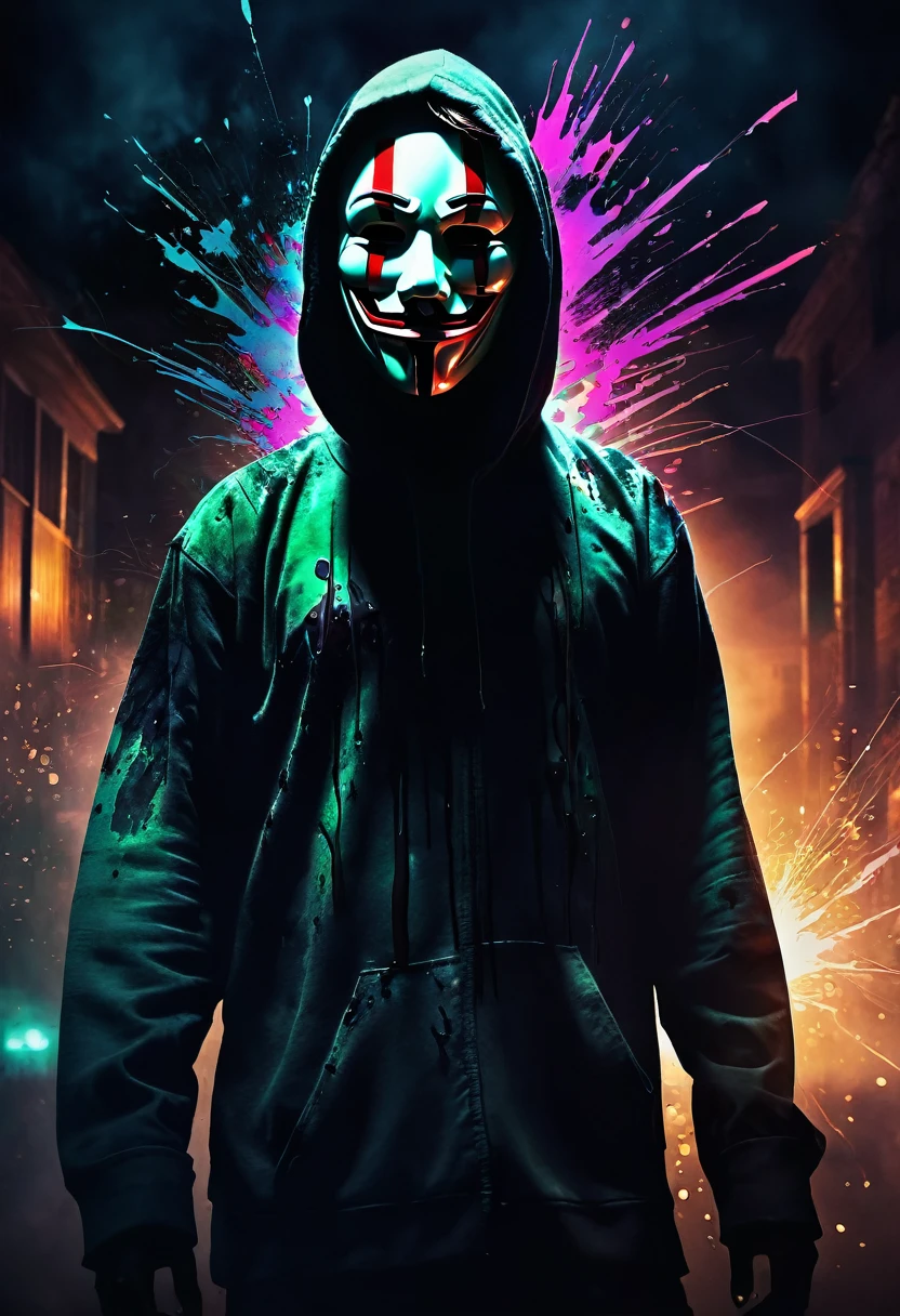 a medium quality digital art of "The Purge" with streaks and splatters, haunted vibe, duality theme, dark colors, surreal, abstract, eerie atmosphere, dynamic composition, glowing elements, supernatural, mystical, ghostly, intense emotion, spooky, 4k resolution, trending on artstation.