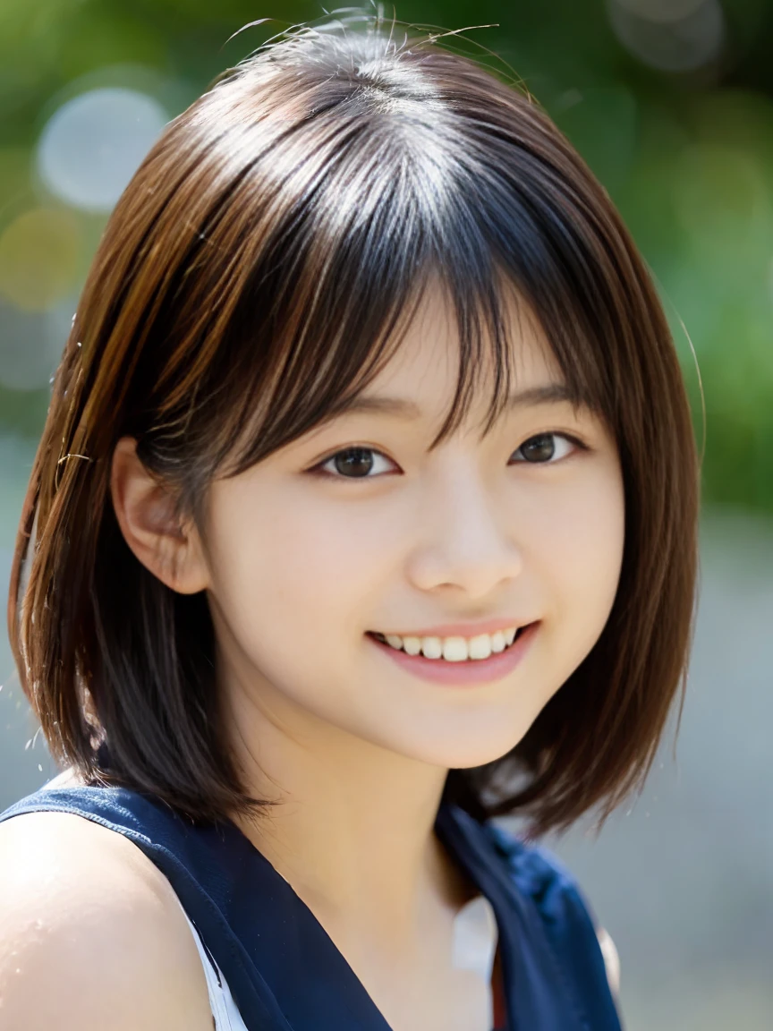 ((20-year-old))、Short Hair 、Japanese women、thin胸、Extraordinary beauty、Cute Face、The best smile、Cute Smile、frontage、thin、 (RAW Photos:1.2), (Photorealistic:1.4), Beautiful detailed girl, Very detailed目と顔, Beautiful and beautiful eyes, Large file size, High resolution, Very detailed, Highest quality, masterpiece, ((Japanese Girls')), Very detailed, CG, 8k wallpaper, growing up, finely, Highest quality, HVery detailed CG uniforms、 The light shines on your face、Cinema Lighting、